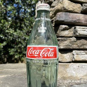 Vintage Huge 33.8 oz (1 liter) Heavy 2 lb Green Glass Coke Coca Cola Bottle